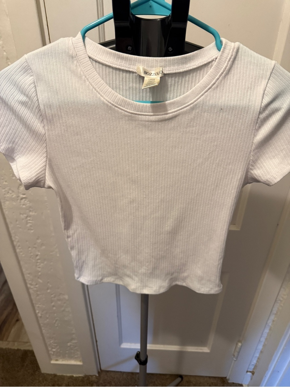 Bozzolo White Ribbed Crewneck Short Sleeve Tee